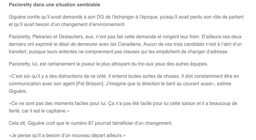 J-S Giguère PLEURE pour Max Pacioretty et compagnie...