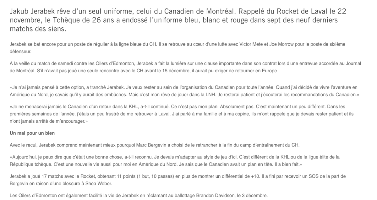Jakub Jerabek n'est pas au CASH....