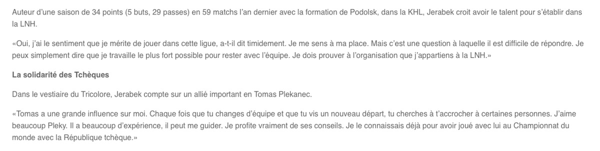 Jakub Jerabek n'est pas au CASH....