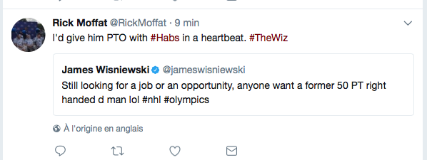 James Wisniewski... Se QUÊTE une JOB..par twitter...