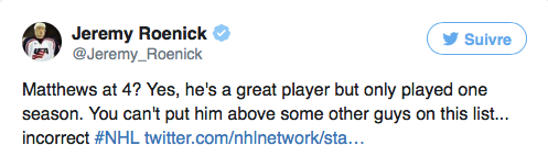 Jeremy Roenick fait encore son jaloux...