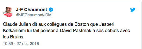 Jesperi Kotkaniemi un David Pastrnak 2.0 selon Claude Julien...