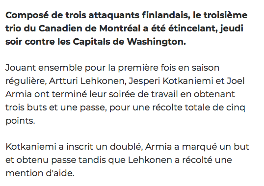 Jesperi Kotkaniemi....Sur toutes les lèvres dans le vestiaire du CH....