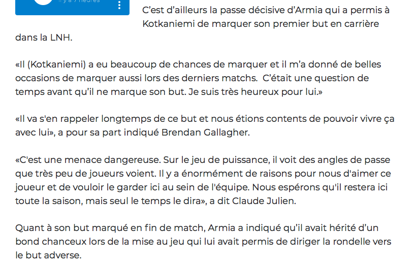 Jesperi Kotkaniemi....Sur toutes les lèvres dans le vestiaire du CH....