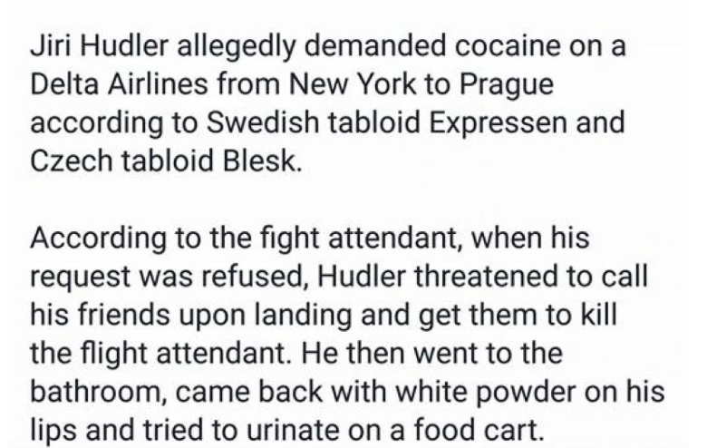Jiri Hudler voulait de la COKE..en AVION..