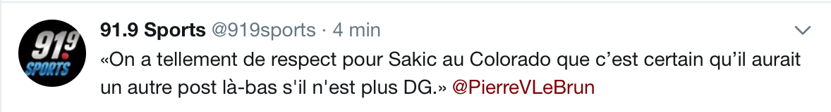 Joe Sakic n'est pas un DG...