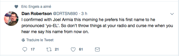 Joel Armia veut que tu l'appelles YO....