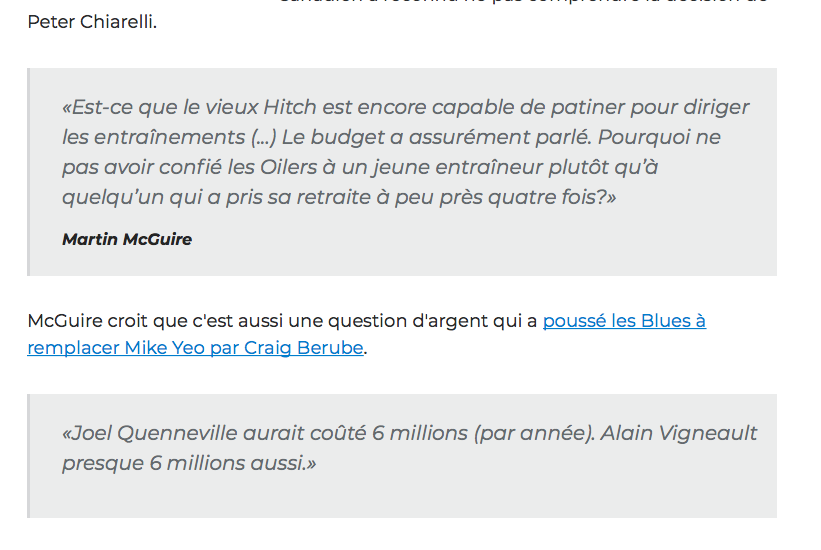 Joel Quenneville ou Alain Vigneault aurait coûté DU CASH EN SALE..