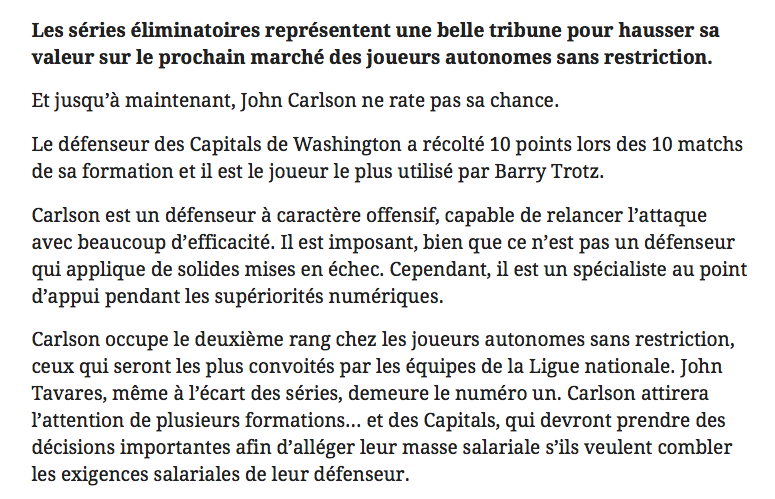 John Carlson et John Tavares à Toronto..à Bergevin de jouer...