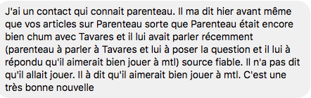 John Tavares a bel et bien confié à Parenteau qu'il débarquait à Montréal?