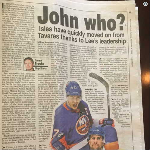 John Tavares HUMILIÉ dans le NY POST...