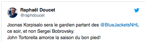 John Tortorella a décidé d'HUMILIER Sergei Bobrovsky...