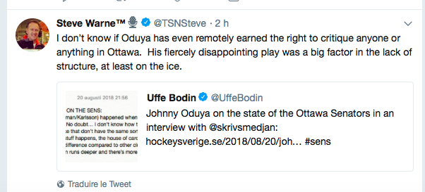 Johnny Oduya CRACHE sur les Sénateurs...