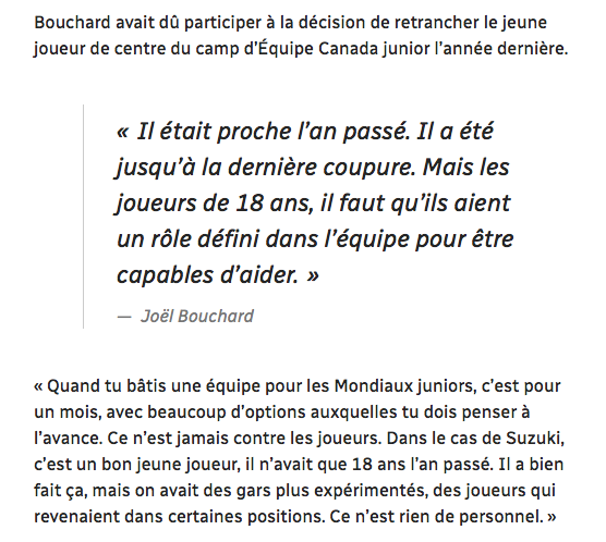 JOJO Bouchard...Avait RETRANCHÉ Nick Suzuki l'an dernier...