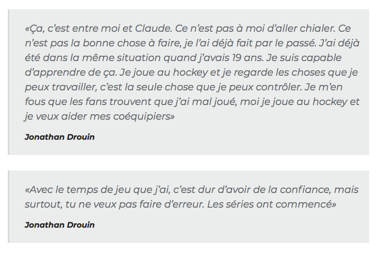 Jonathan Drouin a beau parlé, parlé, parlé....