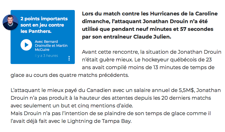 Jonathan Drouin a beau parlé, parlé, parlé....