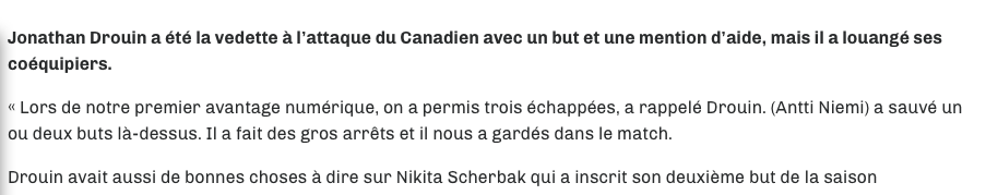 Jonathan Drouin appuie Trevor Timmins...
