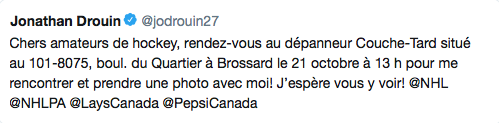 Jonathan Drouin est en campagne de promotion...