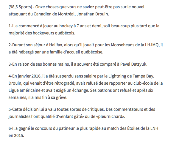 Jonathan Drouin est un CENTRE NATUREL.. Dubé en est certain...