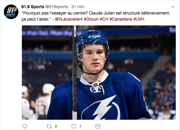 Jonathan Drouin le CENTRE: au tour de Vinny d'en parler!!!