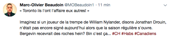 Jonathan Drouin pour William Nylander...
