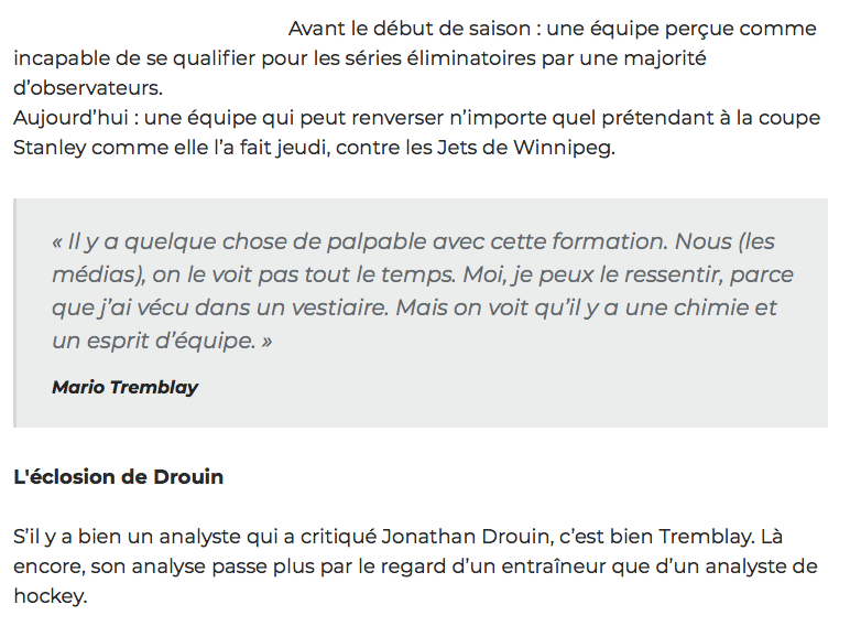 Jonathan Drouin sait que Mario Tremblay est SAOUL..