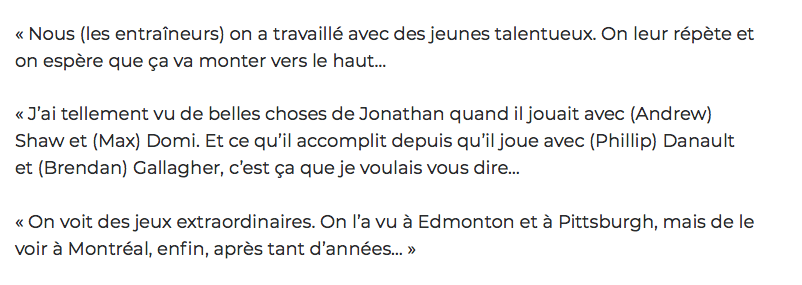 Jonathan Drouin sait que Mario Tremblay est SAOUL..