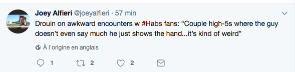 Jonathan Drouin TRAITE les FEFANS de MALAISANTS...