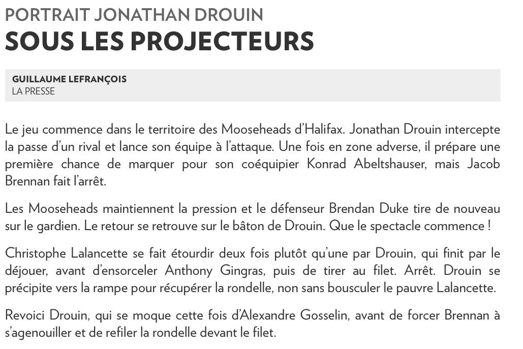  Jonathan Drouin...entre TALENT et CONTROVERSE...