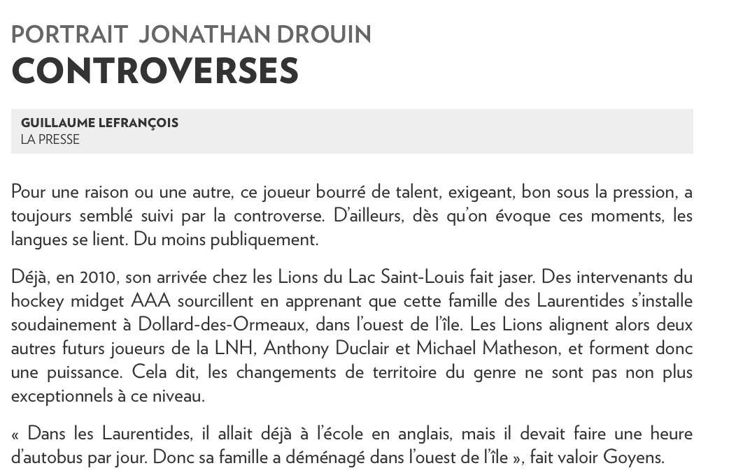  Jonathan Drouin...entre TALENT et CONTROVERSE...