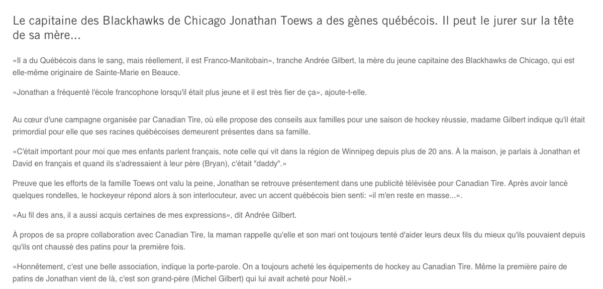 Jonathan Toews à Montréal...même les FEFANS vont être contents...