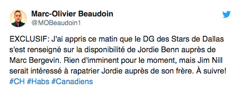 Jordie Benn de retour à Dallas ???