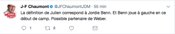 Jordie Benn va jouer avec Weber?