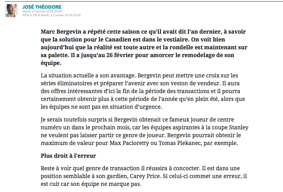 José Théodore en EXTASE...devant le MALHEUR du CH....