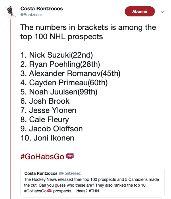 Josh Brook EXCLU du TOP 100....
