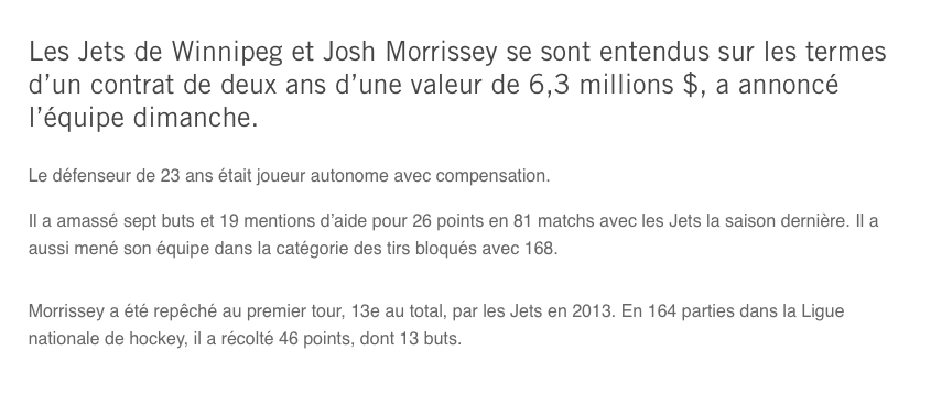 Josh Morissey signe pour deux ans!!!! Darnell Nurse est CRAMPÉ..