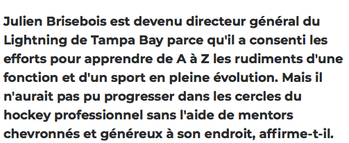 Julien Brisebois...et le PARCOURS digne de CENDRILLON..