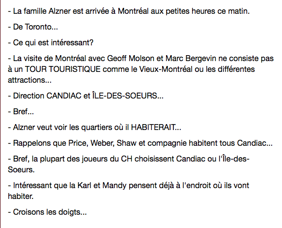 Karl Alzner vient de confirmer qu'il a visité CANDIAC et l'ÎLE-des-SOEURS quand il était à Montréal...COMME PRÉVU!!!!!