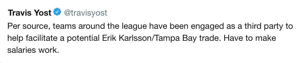 Karlsson à Tampa Bay, pratiquement fait...WOW...