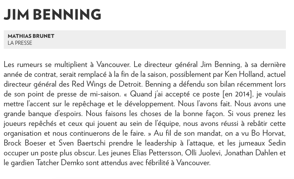 Ken Holland est déjà le DG des Canucks..