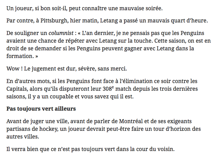 Kris Letang est LYNCHÉ à Pittsburgh...