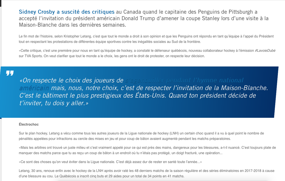  Kris Letang..A RATÉ L'OCCASION de se la FERMER...