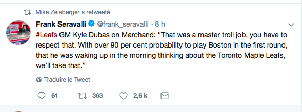 Kyle Dubas répond à Brad Marchand....