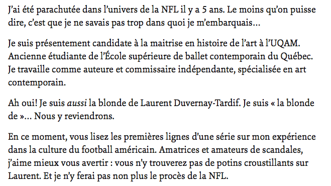 La blonde de Laurent Duvernay-Tardif est FIÈRE...De ne pas être une WAG CLASSIQUE de la NFL...