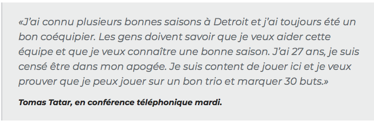 La bonne nouvelle avec Tomas Tatar..C'est qu'il est FOU AMOUREUX de sa copine..