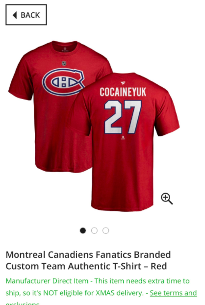 La dépendance d'Alex Galchenyuk...Se retrouve maintenant sur des T-SHIRTS à vendre...