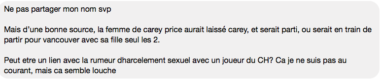 La femme de Carey Price serait parti...avec sa fille???????