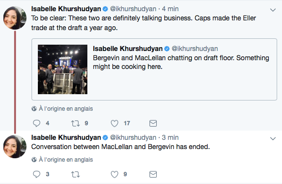 La journaliste du Washington Post en est persuadée..Marc Bergevin parlait BUSINESS avec le DG des Capitals..