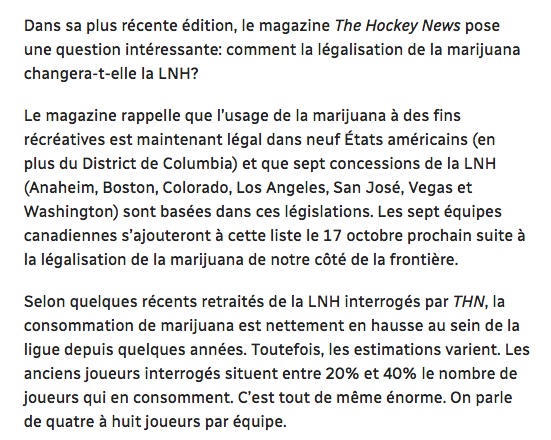 La LÉGALISATION du POT... Va tout changer dans le vestiaire du CH?