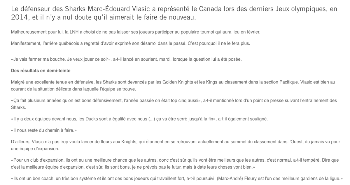La LNH a averti Marc-Edouard Vlasic assurément...
